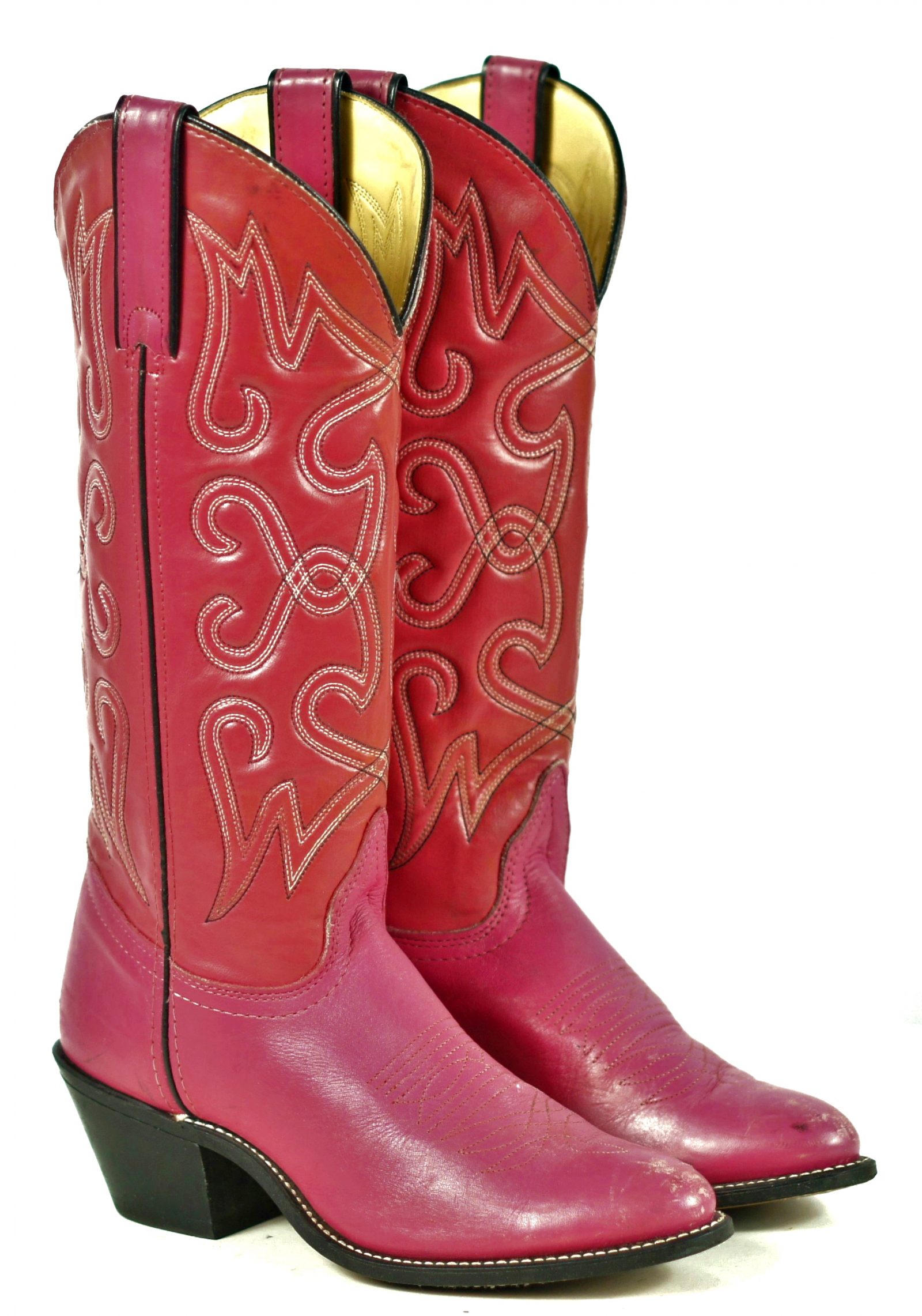 Wrangler Raspberry Pink Western Boho Cowboy Boots Vintage US Made Women ...