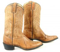 Wrangler Tan Leather Western Cowboy Boho Boots Vintage US Made Women