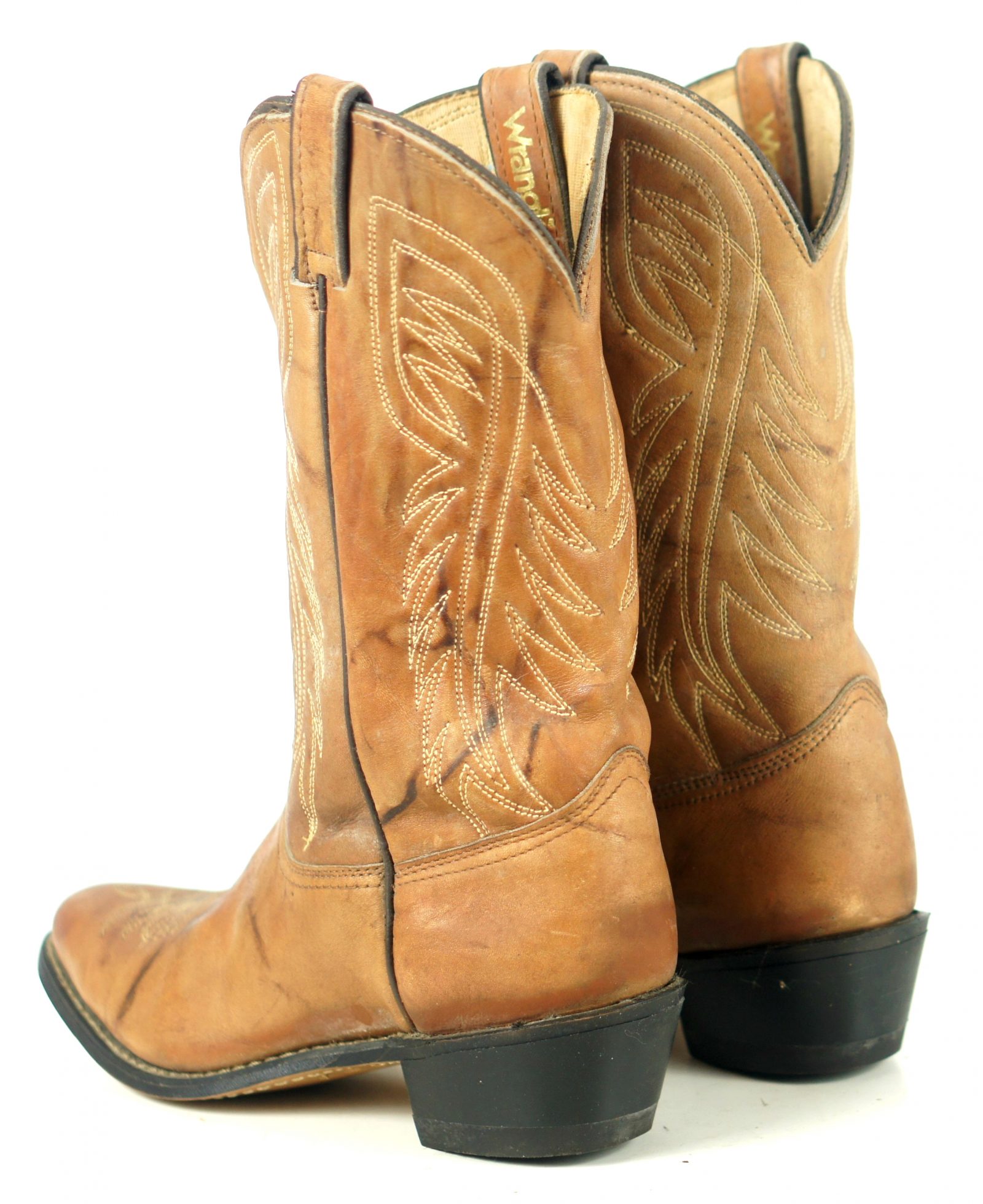 Wrangler Tan Leather Western Cowboy Boho Boots Vintage US Made Women