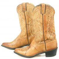 Wrangler Tan Leather Western Cowboy Boho Boots Vintage US Made Women