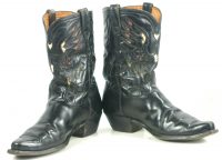 Acme Black Cowboy Peewee Boots Vintage 50s Inlay Eagles Lightning Bolts Men