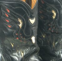 Acme Black Cowboy Peewee Boots Vintage 50s Inlay Eagles Lightning Bolts Men