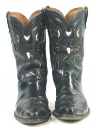 Acme Black Cowboy Peewee Boots Vintage 50s Inlay Eagles Lightning Bolts Men