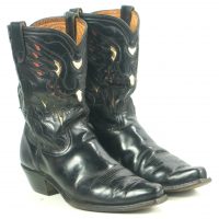 Acme Black Cowboy Peewee Boots Vintage 50s Inlay Eagles Lightning Bolts Men