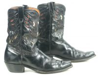 Acme Black Cowboy Peewee Boots Vintage 50s Inlay Eagles Lightning Bolts Men