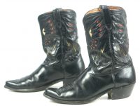 Acme Black Cowboy Peewee Boots Vintage 50s Inlay Eagles Lightning Bolts Men