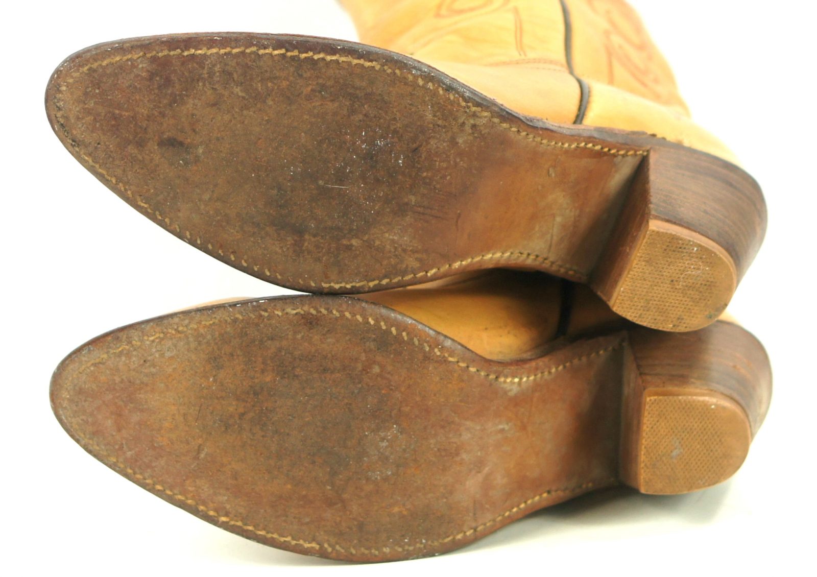 Frye Brown Leather Cowboy Western Boho Boots Heeled Red Retro Stitch Women