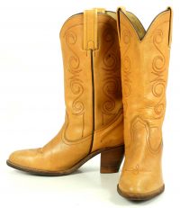 Frye Brown Leather Cowboy Western Boho Boots Heeled Red Retro Stitch Women