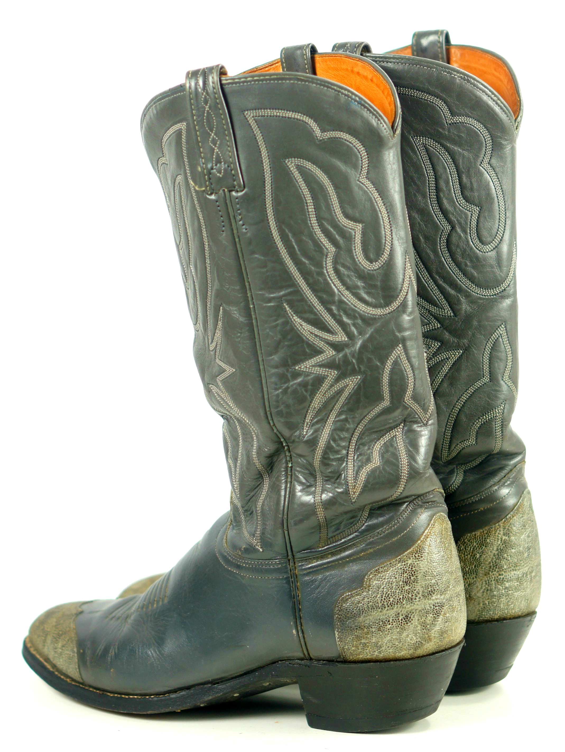 J Chisholm Gray Exotic Wingtip Cowboy Boots Vintage US Handmade Men's 10.5 D | oldrebelboots