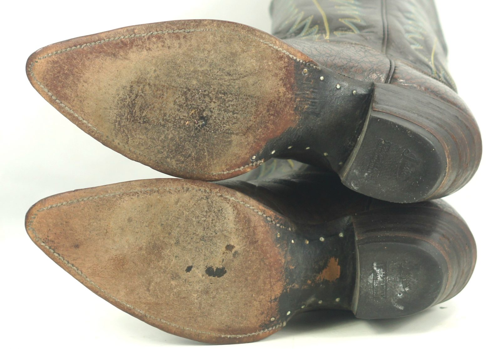 Justin Brown Black Leather Peanut Brittle Cowboy Boots Vintage US Made Mens (12)