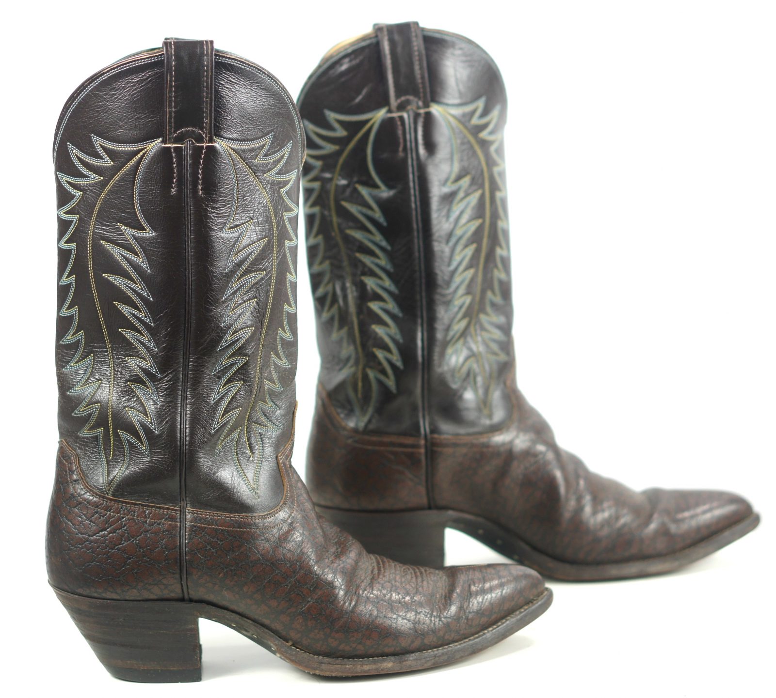 Justin Brown Black Leather Peanut Brittle Cowboy Boots Vintage US Made Mens (7)