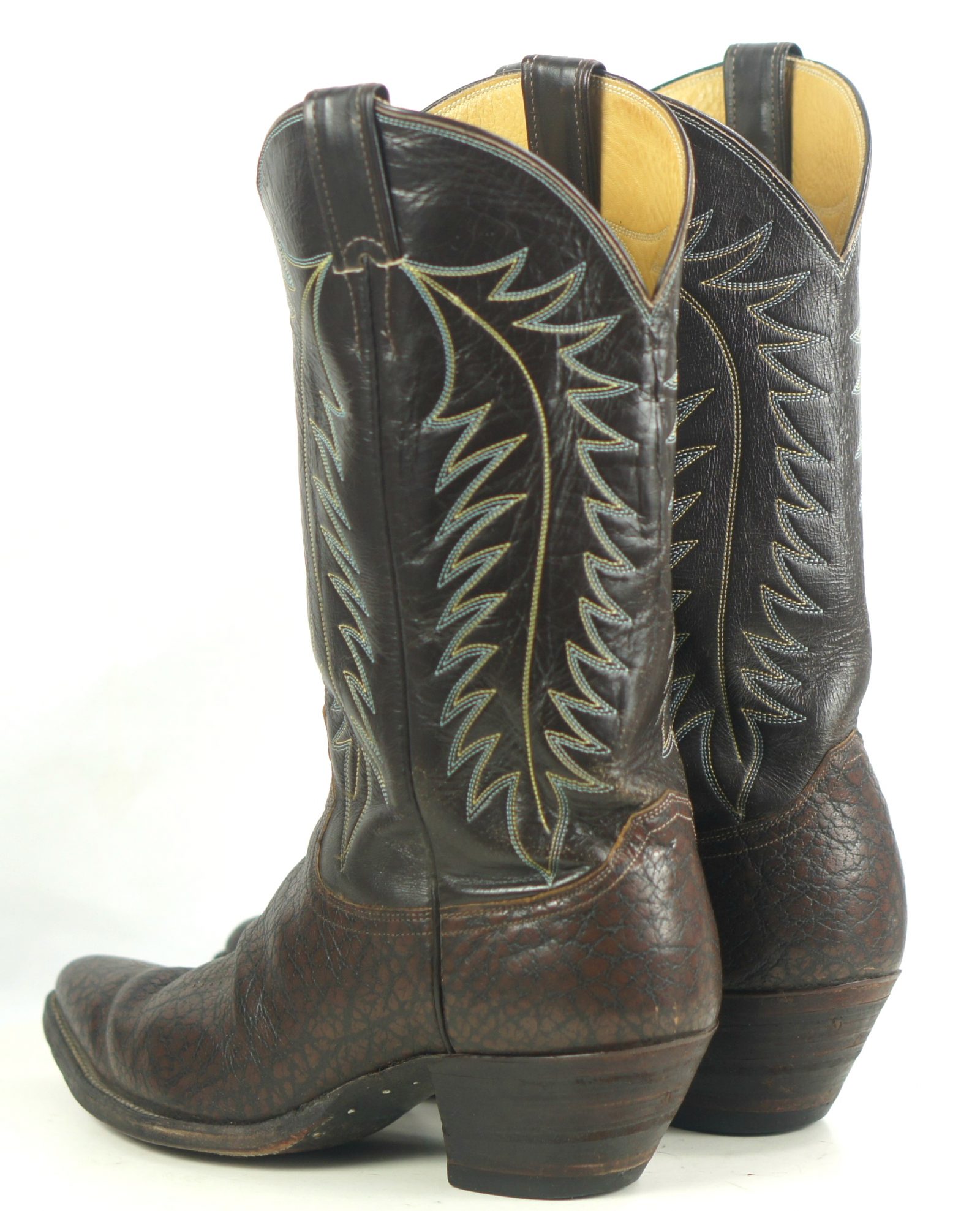 Justin Brown Black Leather Peanut Brittle Cowboy Boots Vintage US Made Mens (9)