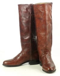 Justin Marbled Brown Leather 16 Tall Riding Boots Vintage US Made Women