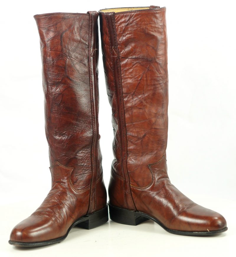 Justin Marbled Brown Leather 16 Tall Riding Boots Vintage US Made Women