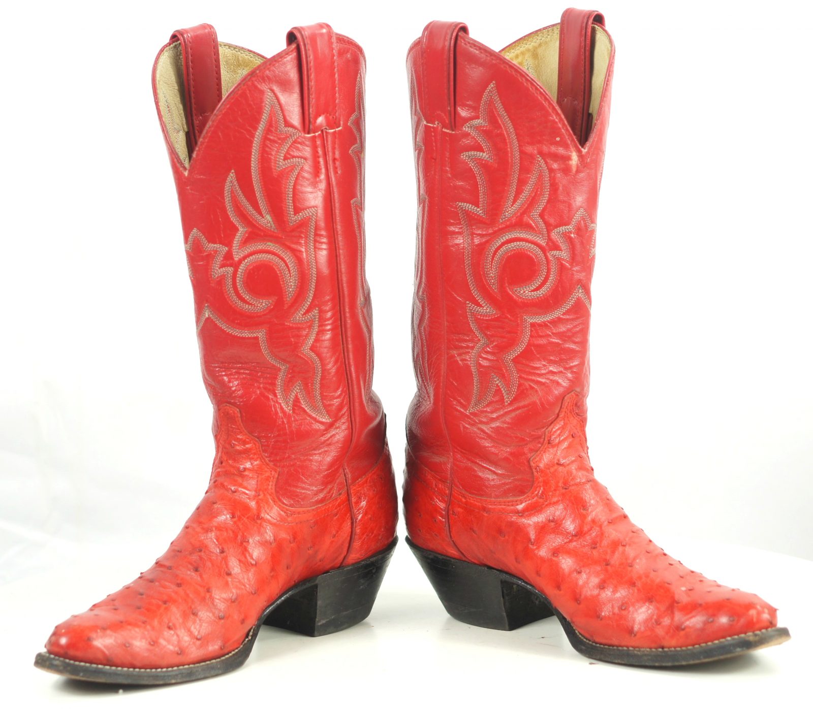 Justin Red Full Quil Ostrich Cowboy Western Boots Vintage US Made Women