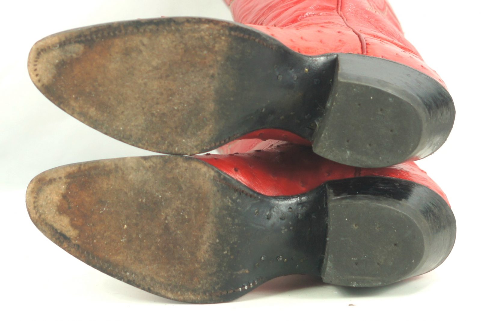 Justin Red Full Quil Ostrich Cowboy Western Boots Vintage US Made Women