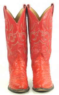 Justin Red Full Quil Ostrich Cowboy Western Boots Vintage US Made Women