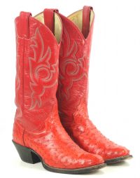 Justin Red Full Quil Ostrich Cowboy Western Boots Vintage US Made Women