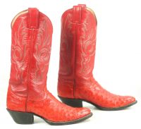 Justin Red Full Quil Ostrich Cowboy Western Boots Vintage US Made Women