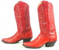 Justin Red Full Quil Ostrich Cowboy Western Boots Vintage US Made Women