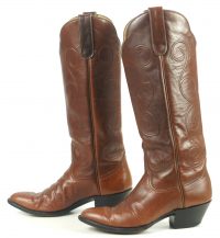Larry Mahan Brown Knee Hi 17 Tall Western Cowboy Boots Vintage US Made Womens (11)