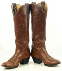 Larry Mahan Brown Knee Hi 17 Tall Western Cowboy Boots Vintage US Made Womens (13)