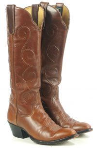 Larry Mahan Brown Knee Hi 17 Tall Western Cowboy Boots Vintage US Made Womens (7)