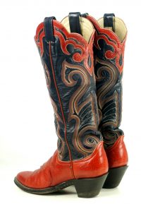Larry Mahan Red Black 16 Tall Cowboy Boots 10 Row Vintage US Made Women