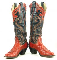 Larry Mahan Red Black 16 Tall Cowboy Boots 10 Row Vintage US Made Women