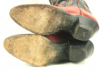 Larry Mahan Red Black 16 Tall Cowboy Boots 10 Row Vintage US Made Women