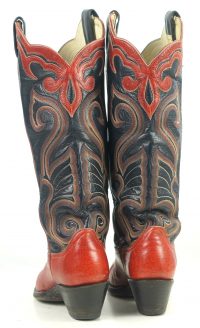 Larry Mahan Red Black 16 Tall Cowboy Boots 10 Row Vintage US Made Women