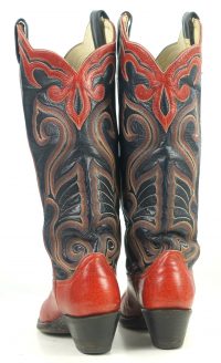 Larry Mahan Red Black 16 Tall Cowboy Boots 10 Row Vintage US Made Women