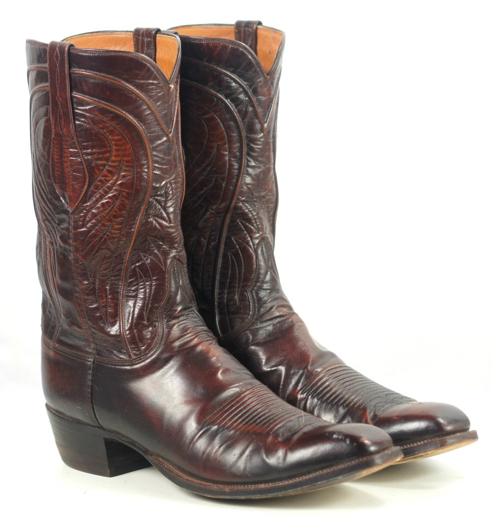 Lucchese San Antonio Vintage 80s US Made Brown Cowboy Boots French Toe
