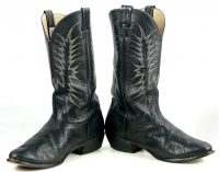 Nocona Black Leather Cowboy Western Boots Round Toe Vintage US Made Men