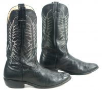 Nocona Black Leather Cowboy Western Boots Round Toe Vintage US Made Men