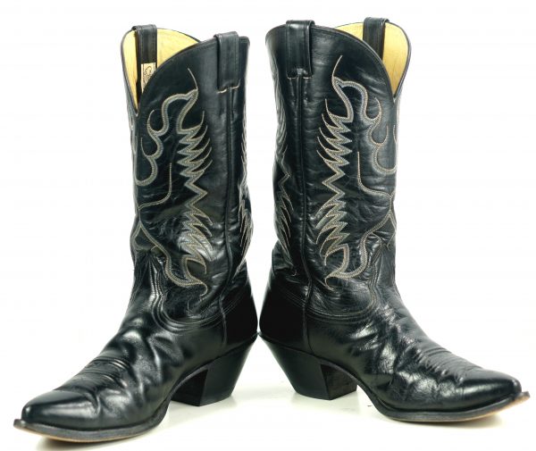 Nocona Black Leather Pointy Toe Cowboy Western Boots Vintage US Made Men