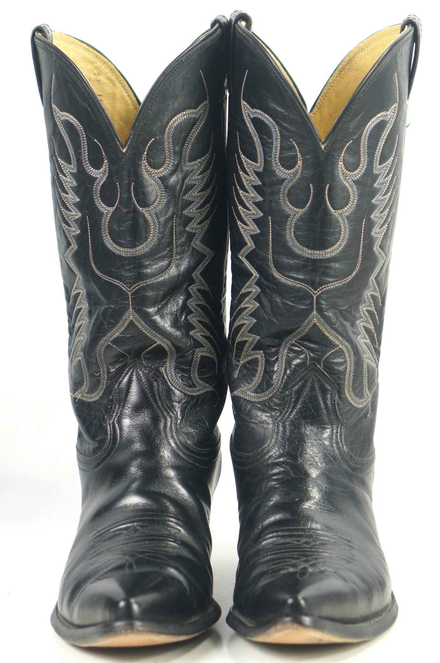Nocona Black Leather Pointy Toe Cowboy Western Boots Vintage US Made