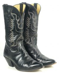 Nocona Black Leather Pointy Toe Cowboy Western Boots Vintage US Made Men