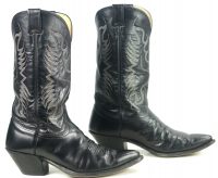 Nocona Black Leather Pointy Toe Cowboy Western Boots Vintage US Made Men