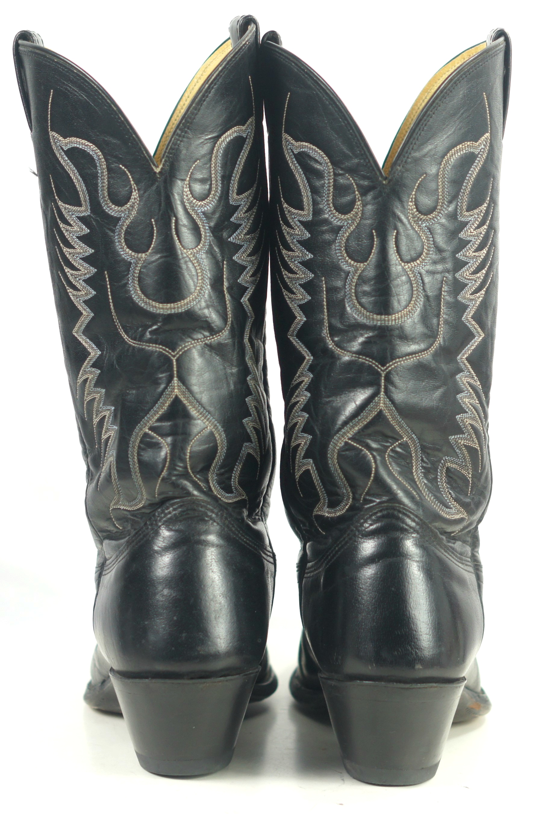 Nocona Black Leather Pointy Toe Cowboy Western Boots Vintage US Made