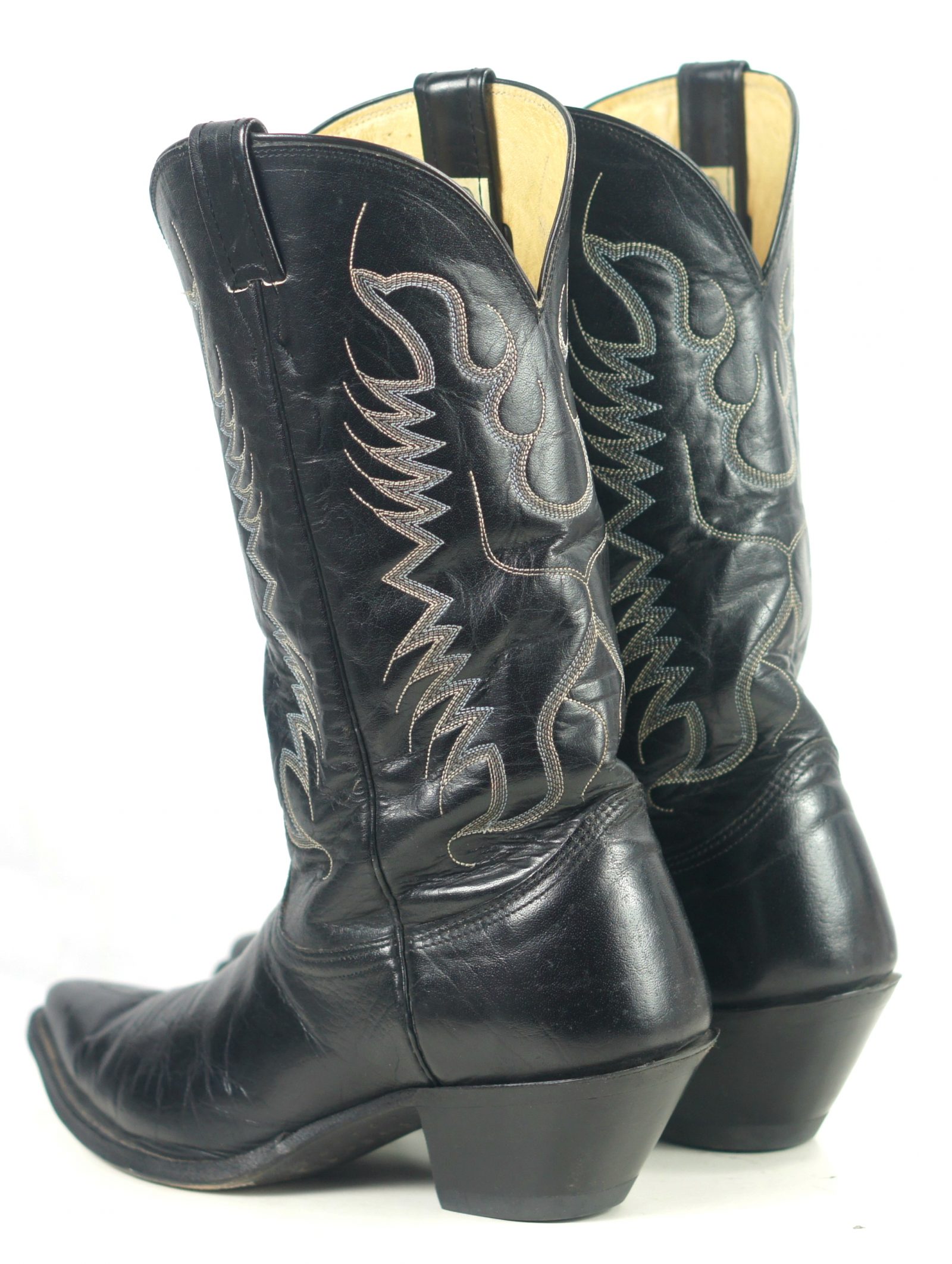 Nocona Black Leather Pointy Toe Cowboy Western Boots Vintage US Made Men