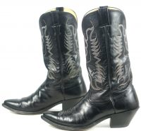 Nocona Black Leather Pointy Toe Cowboy Western Boots Vintage US Made Men