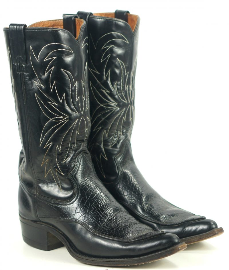 Sears Black Leather Cowboy Boots Algonquin Toe Vintage US Made Men
