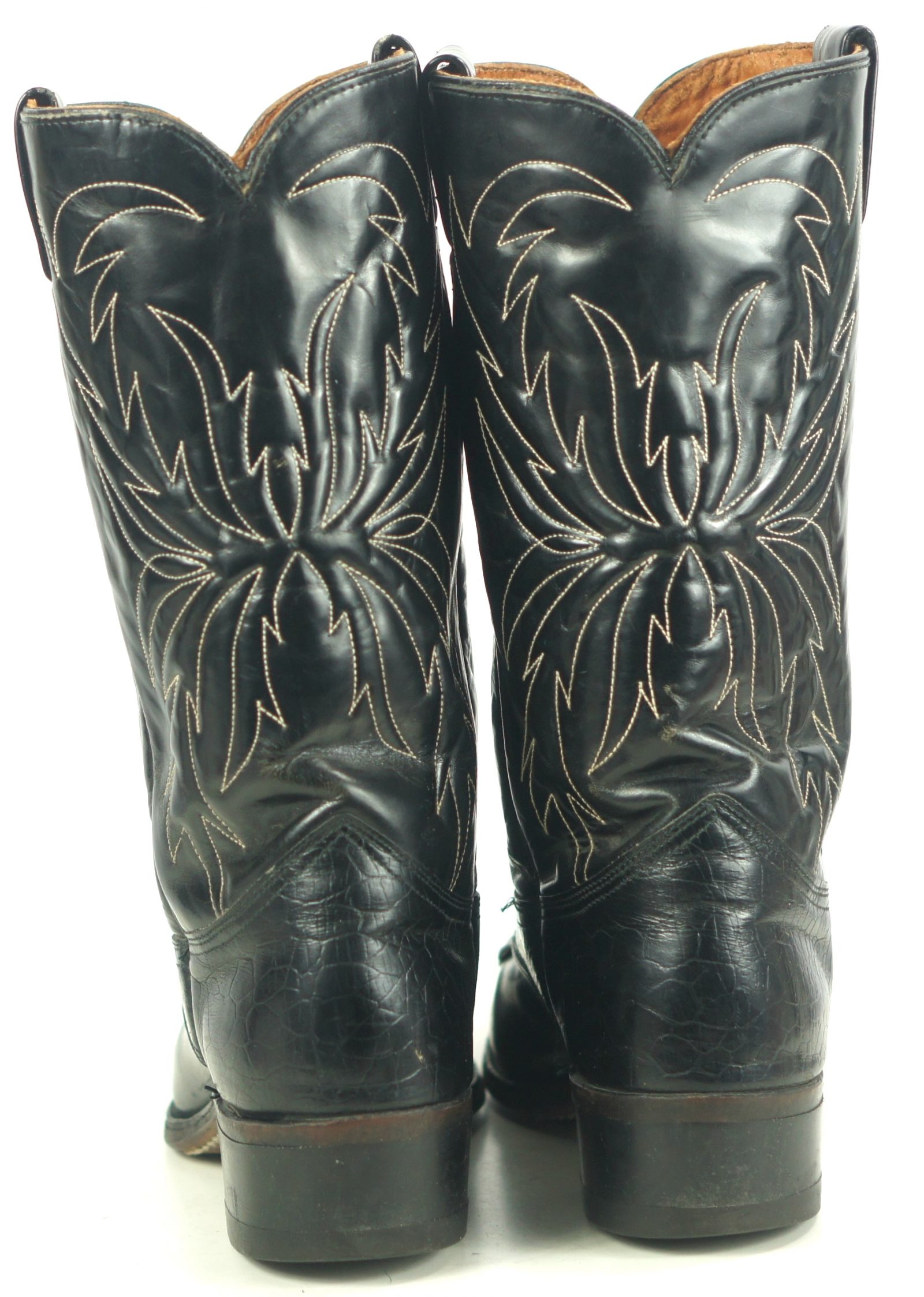 Sears Black Leather Cowboy Boots Algonquin Toe Vintage US Made Men