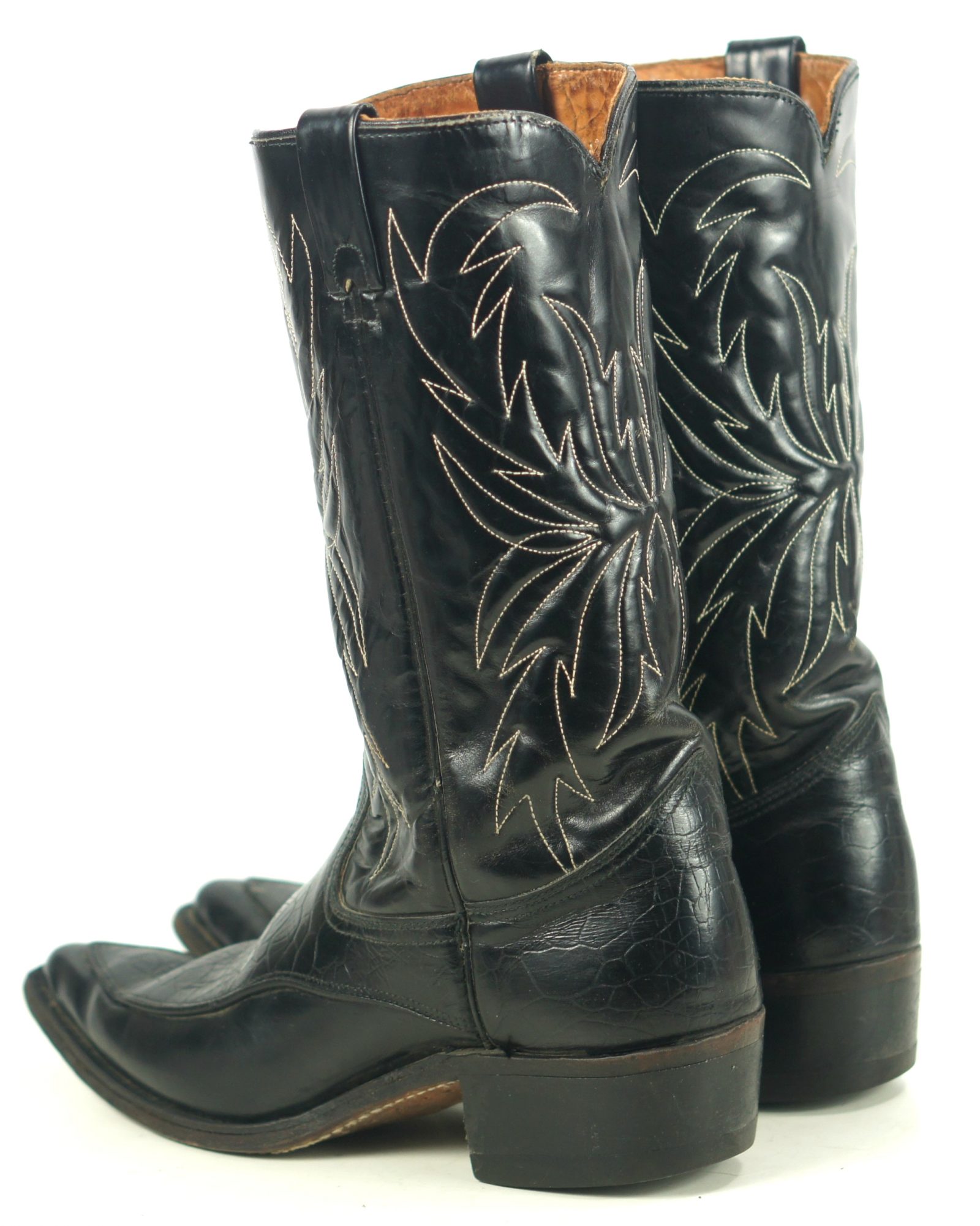 Sears Black Leather Cowboy Boots Algonquin Toe Vintage US Made Men