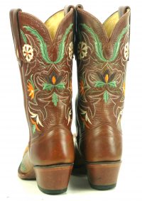 Tony Lama Brown Leather Snip Toe Cowboy Boots Embroidered Flowers Women