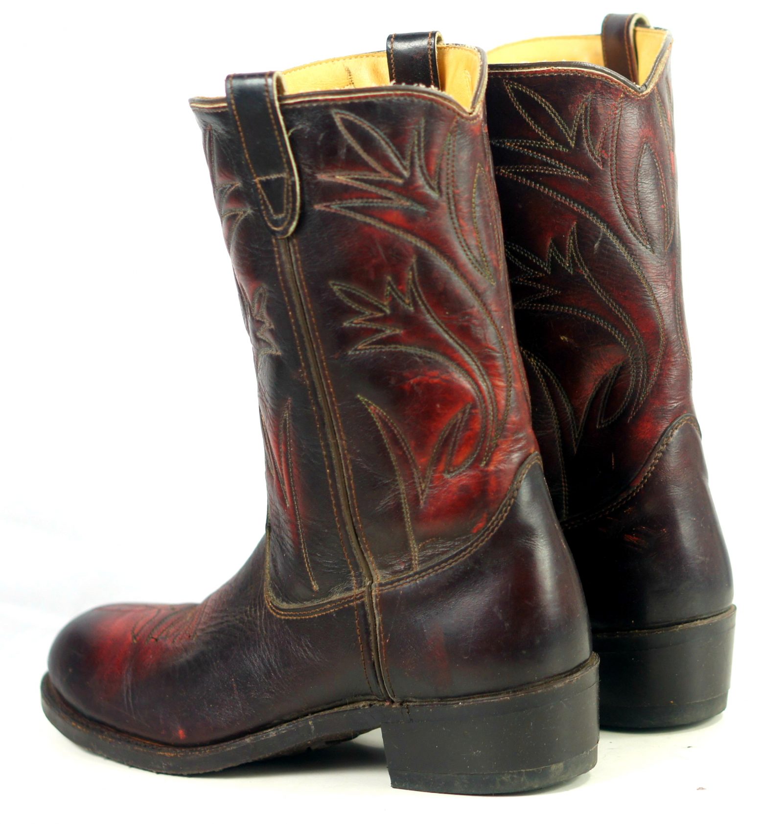 Vintage Steel Toe Black Cherry Cowboy Western Work Boots Oil Resistant Men