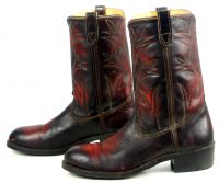 Vintage Steel Toe Black Cherry Cowboy Western Work Boots Oil Resistant Men