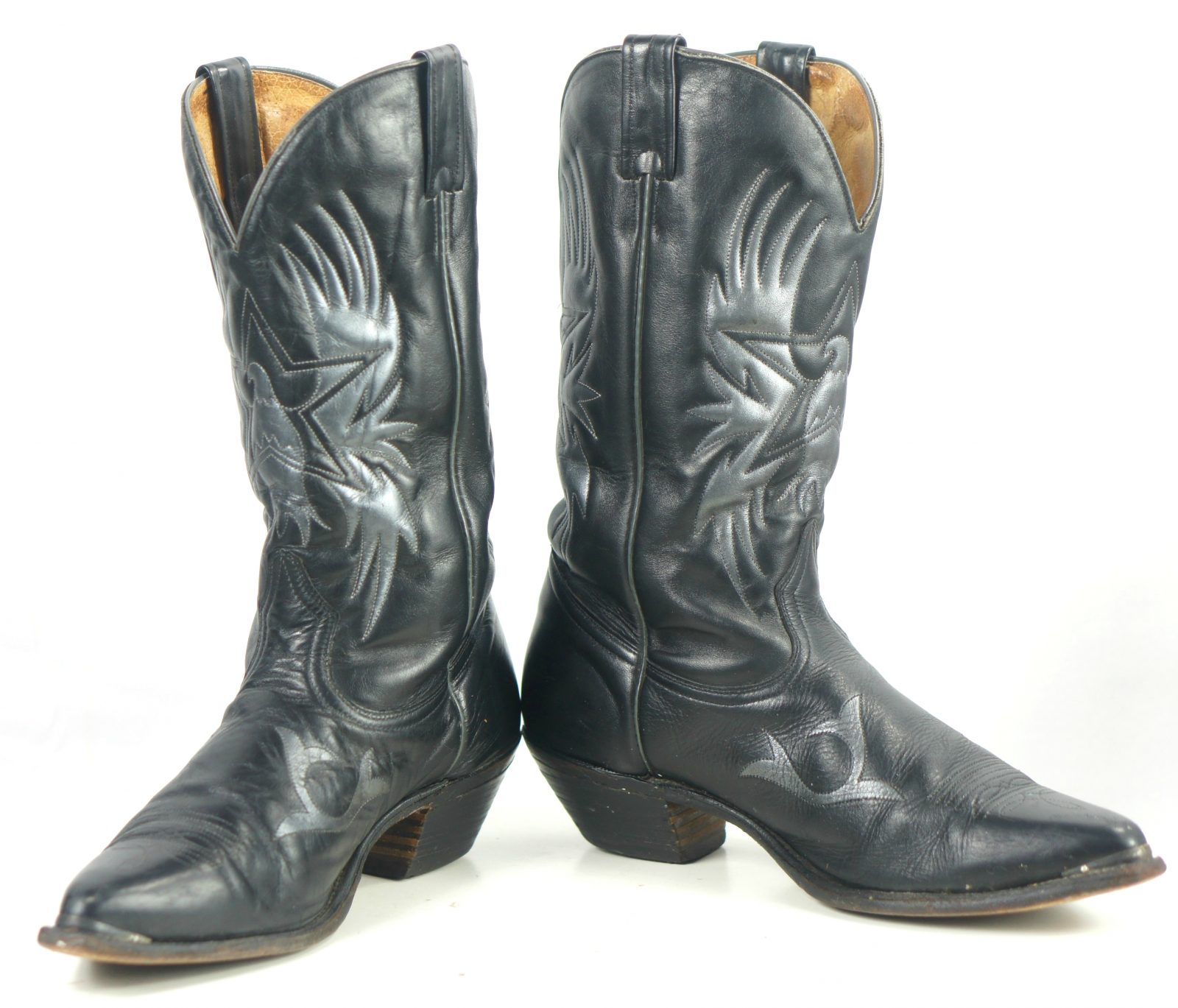 Boulet Black Leather Cowboy Western Boots American Eagles Stars Men