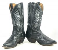 Boulet Black Leather Cowboy Western Boots American Eagles Stars Men